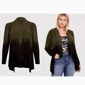Olive Green Dip Dye Drape Front Cardigan